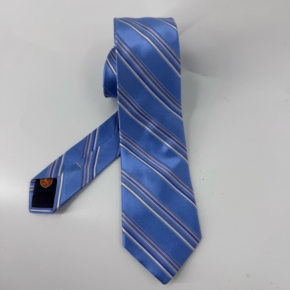English Laundry Blue and White Striped Silk Tie - Picture 3 of 8